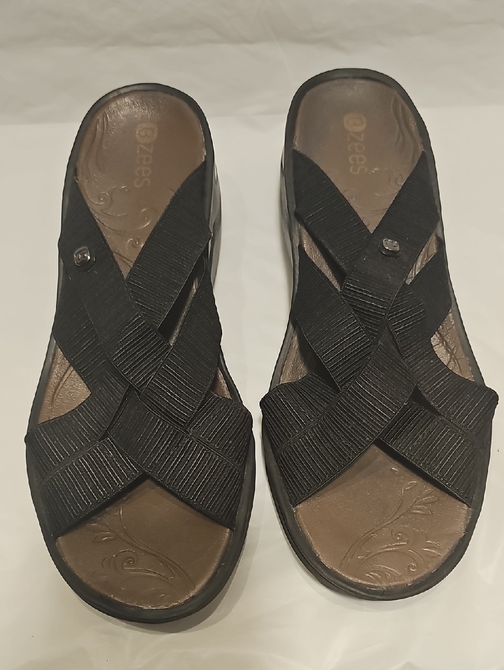 Bzees Black Crisscross Comfort Slides